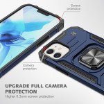 Wholesale Cube Style Armor Case with Rotating Ring Holder, Kickstand and Magnetic Car Mount Plate for iPhone 12 Pro Max 6.7 (Navy Blue)